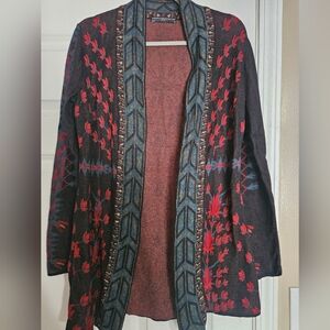 Peruvian Connection Black and Red Cardigan